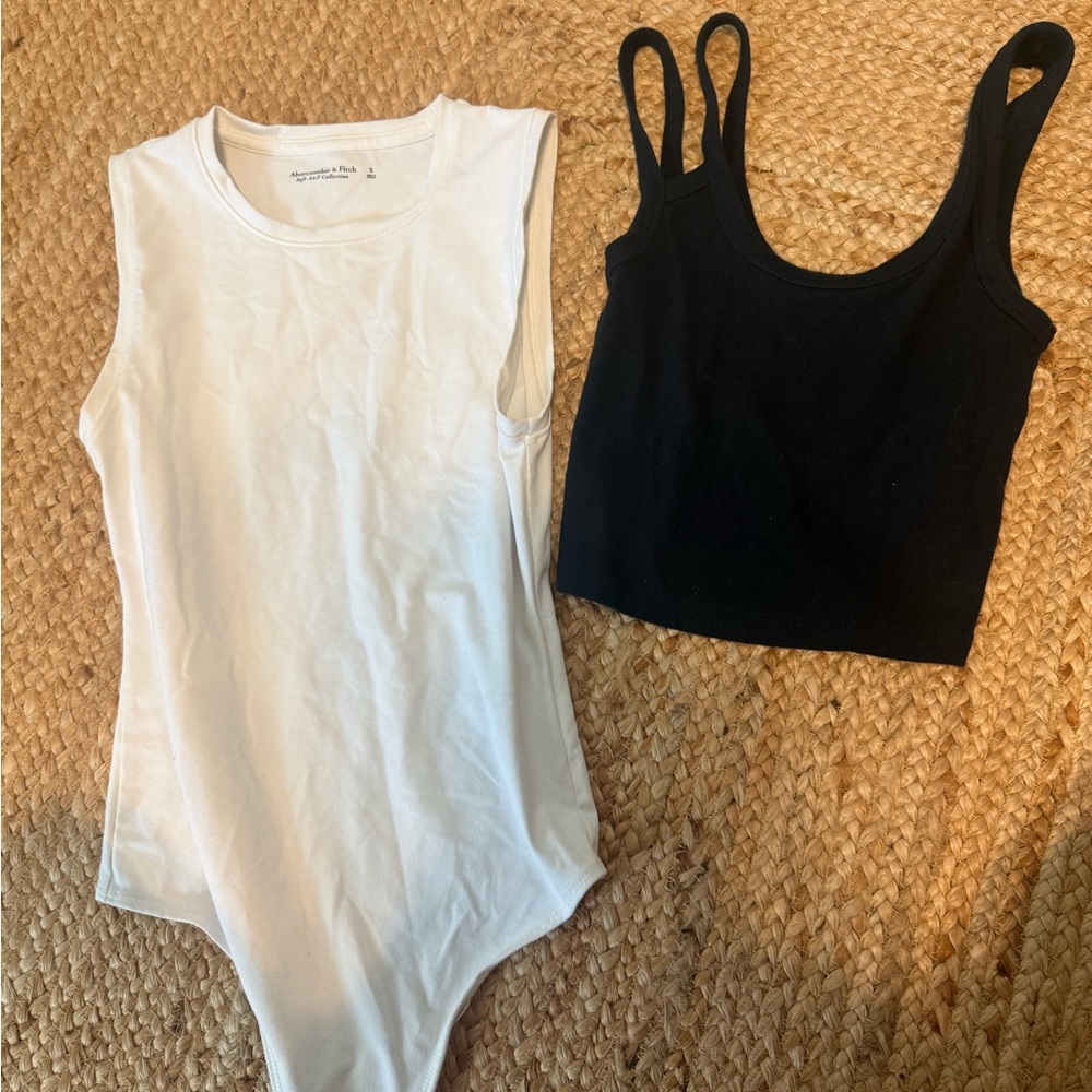 Abercrombie White Bodysuit and Black Crop Top Set